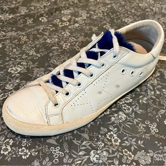 Golden Goose Deluxe Brand Superstar White & Blue Mink Fur Low Top Sneakers - Picture 15 of 16